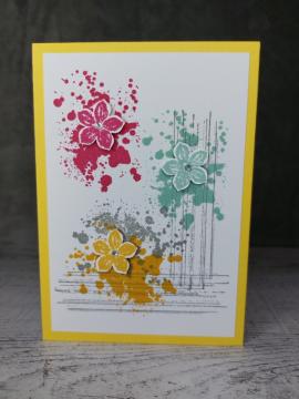 Grußkarte mit Blüten Gelb handgemacht